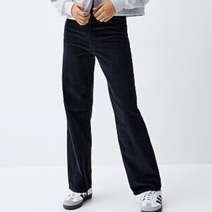 Dark blue navy corduroy high waist straight leg pants NWT
